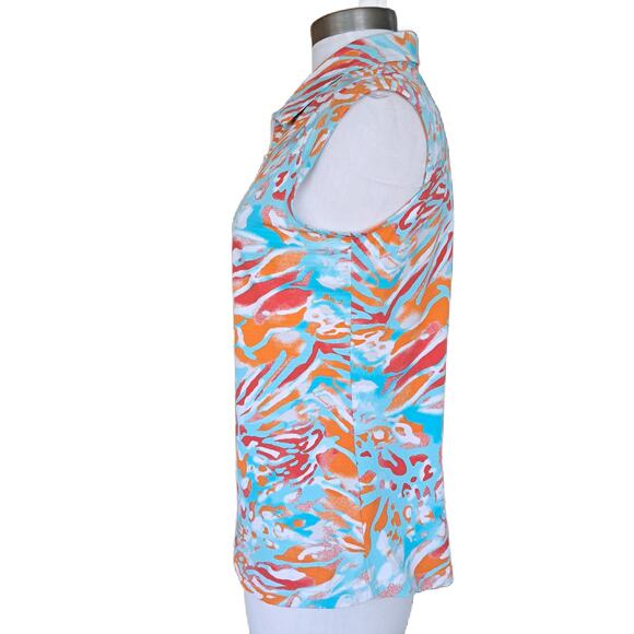 IBKUL ICIKULS Sleeveless Cooling Polo Top Large Blue Orange Animal Print Tennis - Picture 2 of 6